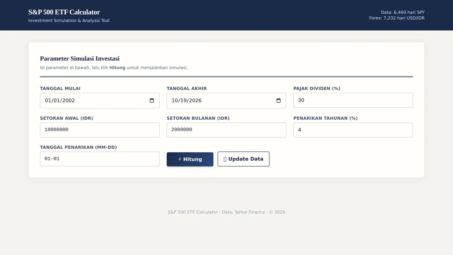 Tampilan aplikasi ETF & Compound Interest Simulator