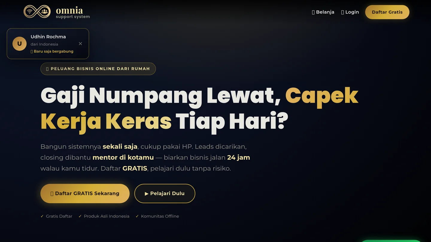 Halaman utama platform Omnia Support